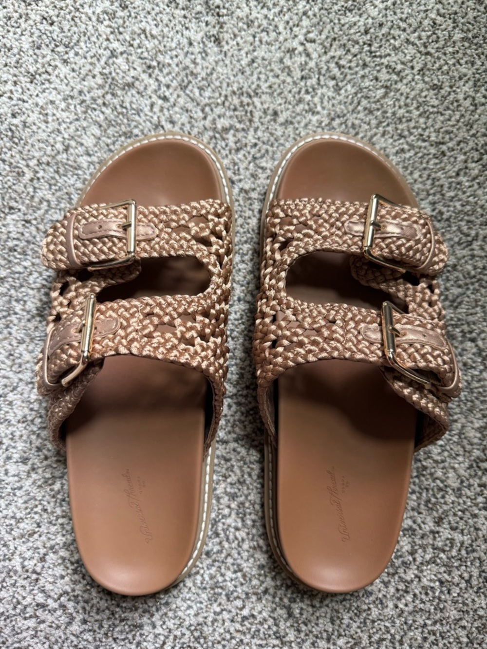 Universal Thread Braided Double-Buckle Slide Sandals in Tan